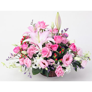 White Lilies & Pink Roses Basket | Flower Delivery Tokyo