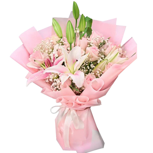 Best Flower Delivery Tokyo – Pink Roses & Lilies Bouquet