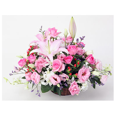 White Lilies & Pink Roses Basket | Flower Delivery Tokyo