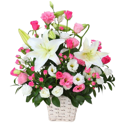 White & Pink Roses with Lilies | Flower Shop Tokyo