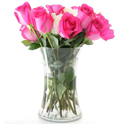 Tokyo Flower Shop - 12 White & Pink Roses in Vase